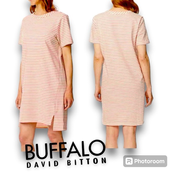 T-Shirt Dress Buffalo Striped Short Sleeve Size Large - Picture 1 of 4